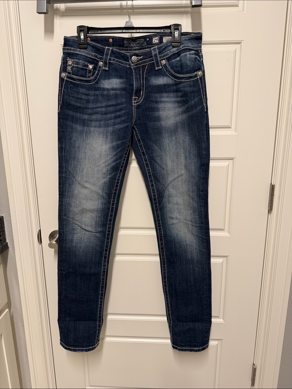 Miss Me Straight Leg Jeans in Dark Blue Wash